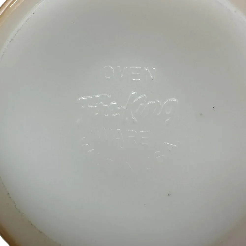 Fire King Oven Ware Ribbed Handled Soup Bowl Peach Luster Beehive Vintage